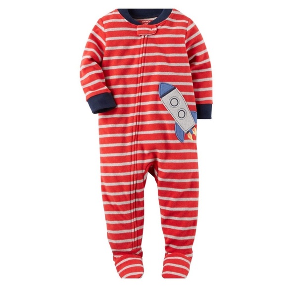 Carter’s Red Striped Rocket ZIP Up Fleece Pajamas - Picture 1 of 1